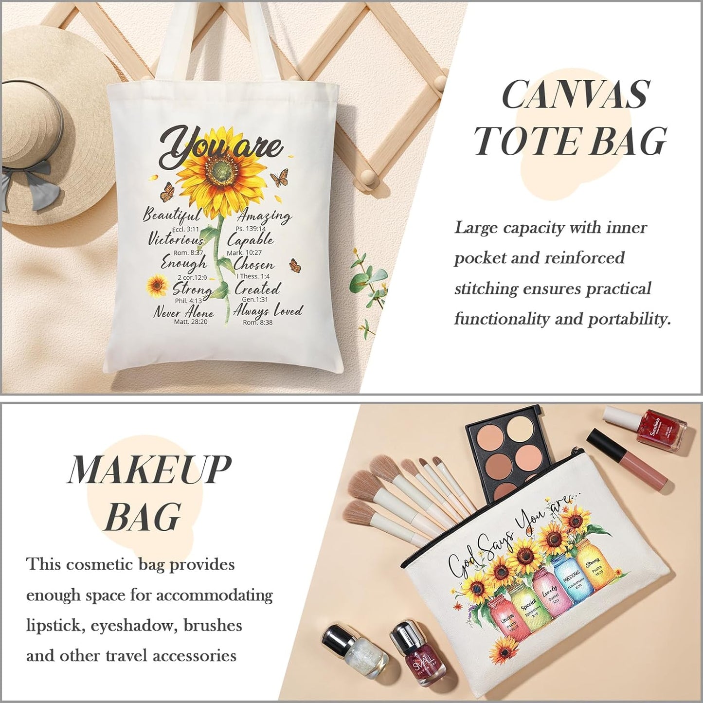 Christian Gifts for Women Faith, Religious Catholic Mothers Day Gifts for Women Mom Grandma Sister Coworker Inspirational Spiritual Sunflower Gift Birthday Gift for Women with Makeup Bag 40 OZ Tumbler