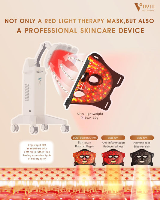 VYM Red Light Therapy for Face: Super Lightweight 292 Leds High-Energy Red Light Therapy Mask Infrared LED Face Mask Light Therapy at Home Travel 2Mm Thickness - Black