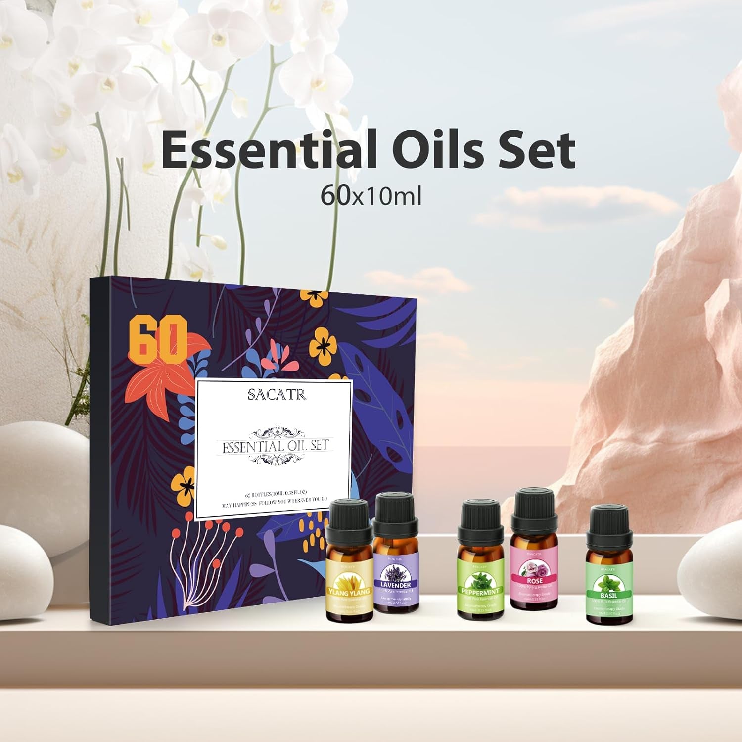 AromaNest Set / ZenDrop Oils / Scentora Collection / PureBlend Vault / WellnessWaves Oils / Calmiq Essentials / VitalMist Kit / SootheCraft Oils / EcoAroma Box / NatureFuse Set / Elixscent Pack / OliaBox 60 / TranquilAura Set / BloomDrop Essentials / HolistiKit Oils

