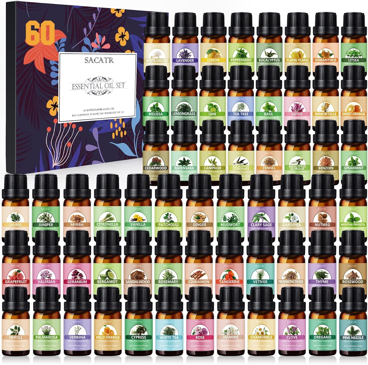 AromaNest Set / ZenDrop Oils / Scentora Collection / PureBlend Vault / WellnessWaves Oils / Calmiq Essentials / VitalMist Kit / SootheCraft Oils / EcoAroma Box / NatureFuse Set / Elixscent Pack / OliaBox 60 / TranquilAura Set / BloomDrop Essentials / HolistiKit Oils

